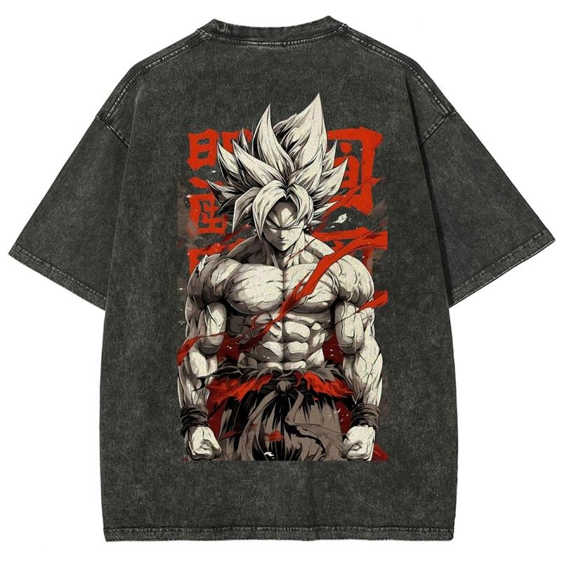 Spiky hair fighters Spiky hair fighters DBZ Goku Anime Washed Graphic Tees Funny Japanese Cartoon Distressed Shirt 90s...
