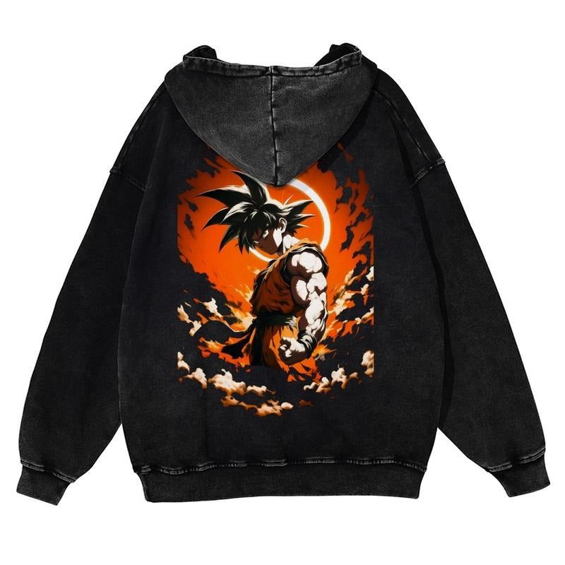Spiky hair fighters Spiky hair fighters DBZ Goku Unisex Fall Hoodies Men Streetwear Vintage Washed HB 90s Graphic...