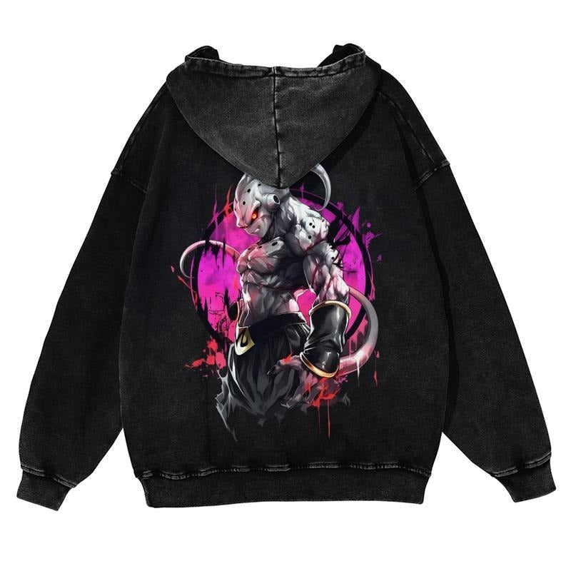 Spiky hair fighters Spiky hair fighters DBZ Majin Buu Unisex Fall Hoodies Men Streetwear Vintage Washed HB 90s Graphic...