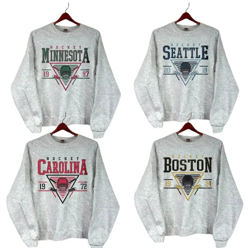 Spiky hair fighters Team Ice Hockey Retro Style Sweatshirt, Retro Spiky hair fighters Team Ice Hockey With Big Logo...