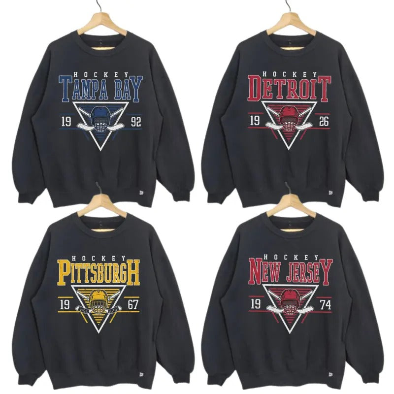 Spiky hair fighters Team Ice Hockey Retro Style Sweatshirt, Retro Spiky hair fighters Team Ice Hockey With Big Logo...