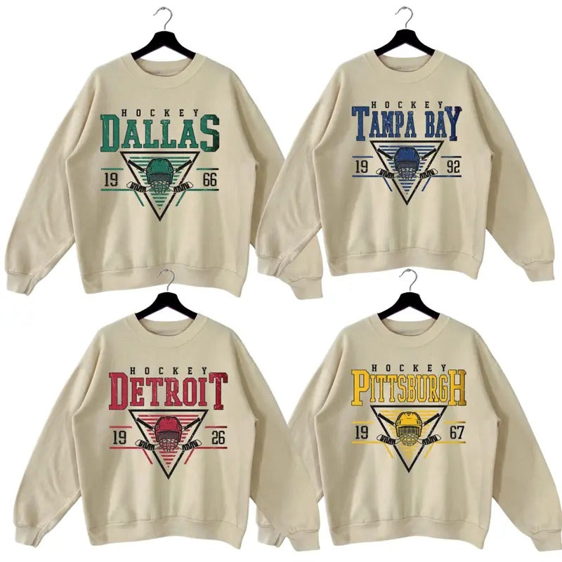Spiky hair fighters Team Ice Hockey Retro Style Sweatshirt, Retro Spiky hair fighters Team Ice Hockey With Big Logo...