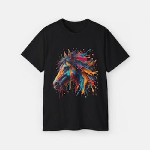 Spirit Splash T-shirt Exclusively Designed Vibrant Horse Art Tee made in usa