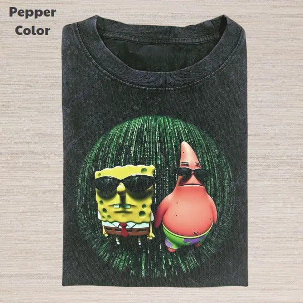 SpongeBob SquarePants Vintage Graphic Tee, SpongeBob And Patrick Matrix T-Shirt, Movies Tee, Unisex Meme Funny Shirt, Menswear Womenswear Streetwear