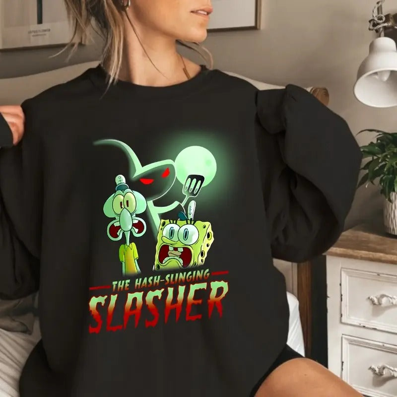 SpongeBob The Hash Slinging Slasher Spooky Funny Tee T-Shirt Hoodie, Sweatshirt | DripVista.com
