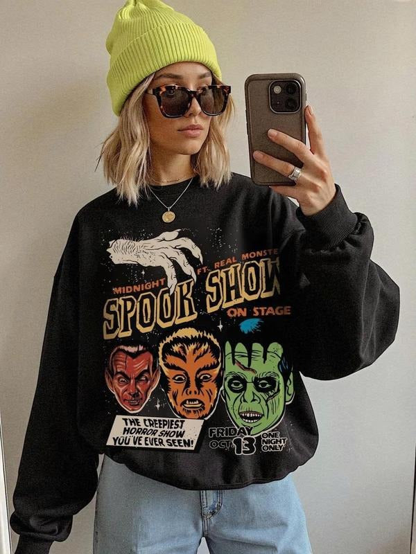 Spook Show Sweatshirt  90s Grunge Vintage Halloween Crewneck Cult Classic Horror Fright Night Monster Mash Hoodie Frankenstein Shirt