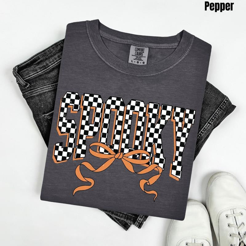 Spooky Black Checkered Comfort Colors T-Shirt 'NLB' Hoodie, Sweatshirt | DripVista.com
