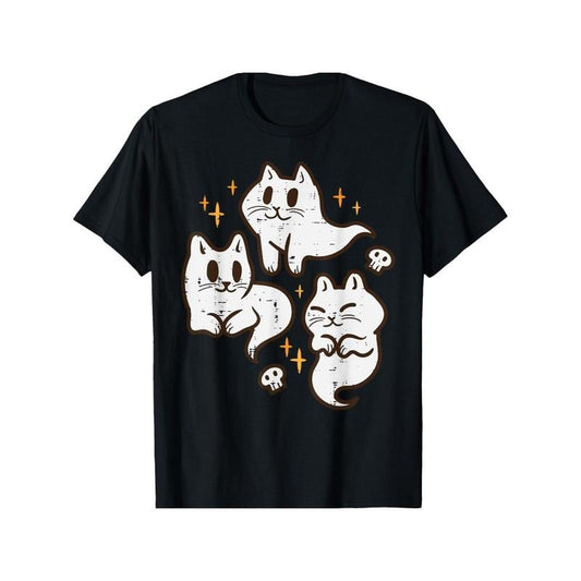 Spooky Cat Ghosts Retro Vintage Halloween Women Girls T-Shirt Men's Crew Neck Shirt Summer Comfortable Casual Short Sleeve T-Shirt made in usa