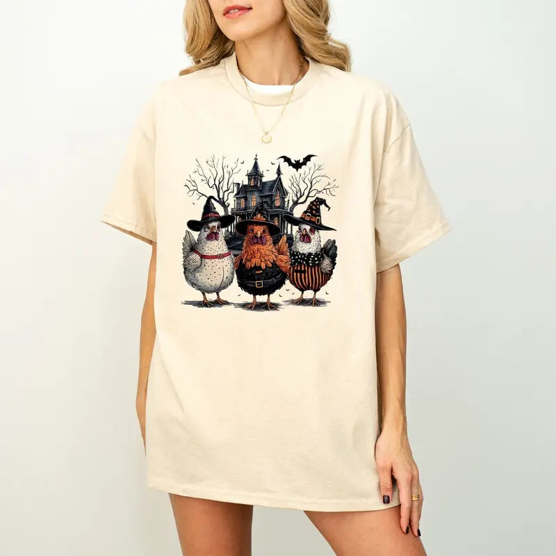 Spooky Chickens Shirt, Funny Witch Chicken Halloween TShirt, Ghost Chicken Tee, Spooky Season Shirt, Halloween Party Tee, Chicken Lover Gift