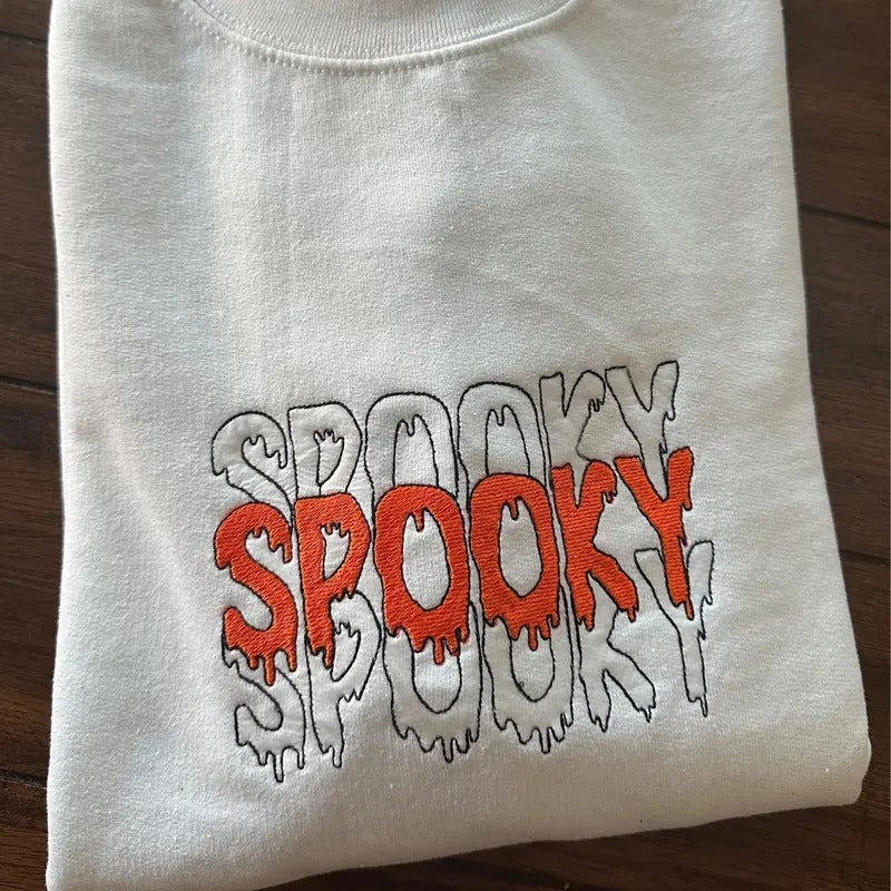 Spooky Embroidered Crewneck Sweatshirt - Long Sleeve Casual with Unique Spooky Design in Various Colors & Sizes for Men's...