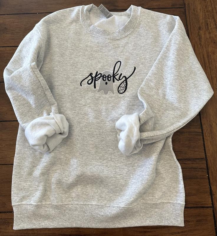 Spooky Ghost Embroidered Crewneck Sweatshirt T-Shirts, Hoodie | DripVista.com