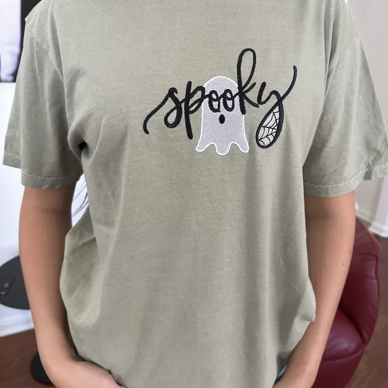 Spooky Ghost Embroidered Tee shirt Hoodie, Sweatshirt | DripVista.com