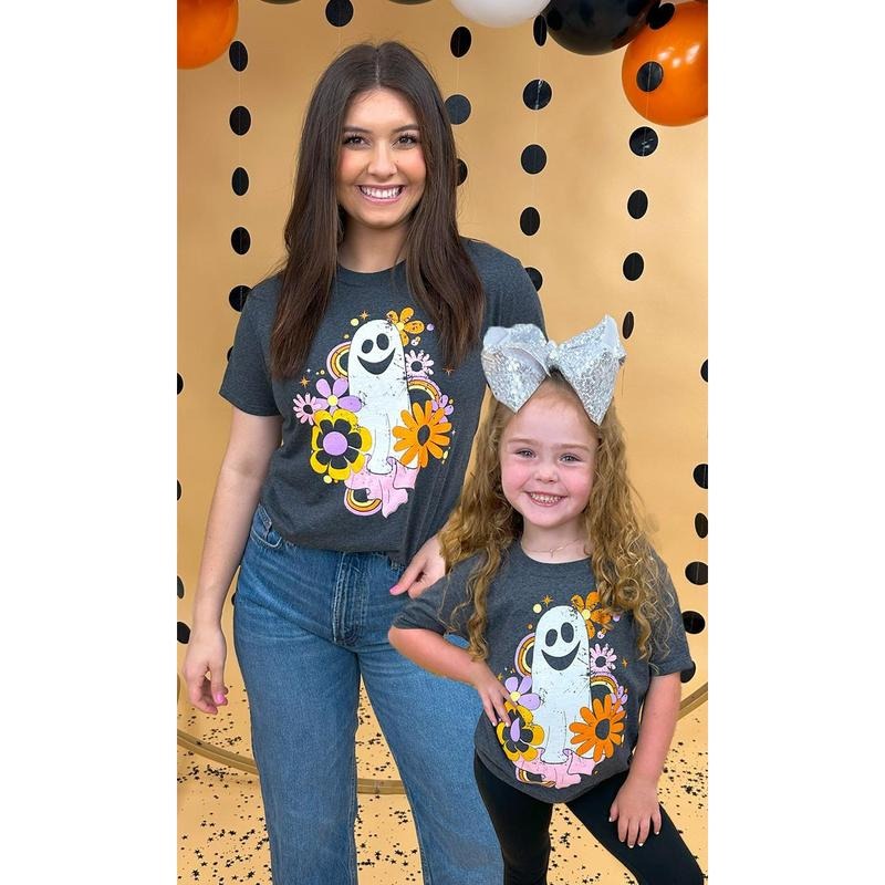 Spooky Groovy Vibes Graphic T-Shirt - Distressed Halloween Ghost Tee - Black Heather Hoodie, Sweatshirt | DripVista.com