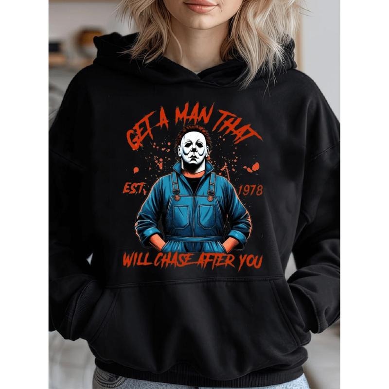 Spooky Halloween Horror Movie Character Hoodie Cozy Pullover For Casual Wear Gunpla brand Sports T-Shirts, Sweatshirt