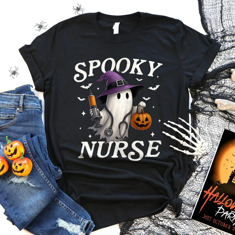 Spooky Nurse Shirt, Halloween Nurse Sweatshirt, Funny RN T-shirt, Cute Ghost Shirt, Fall Gift for Nurse
