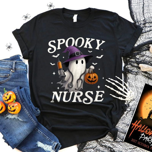 Spooky Nurse Shirt, Halloween Nurse Sweatshirt, Funny RN T-shirt, Cute Ghost Shirt, Fall Gift for Nurse