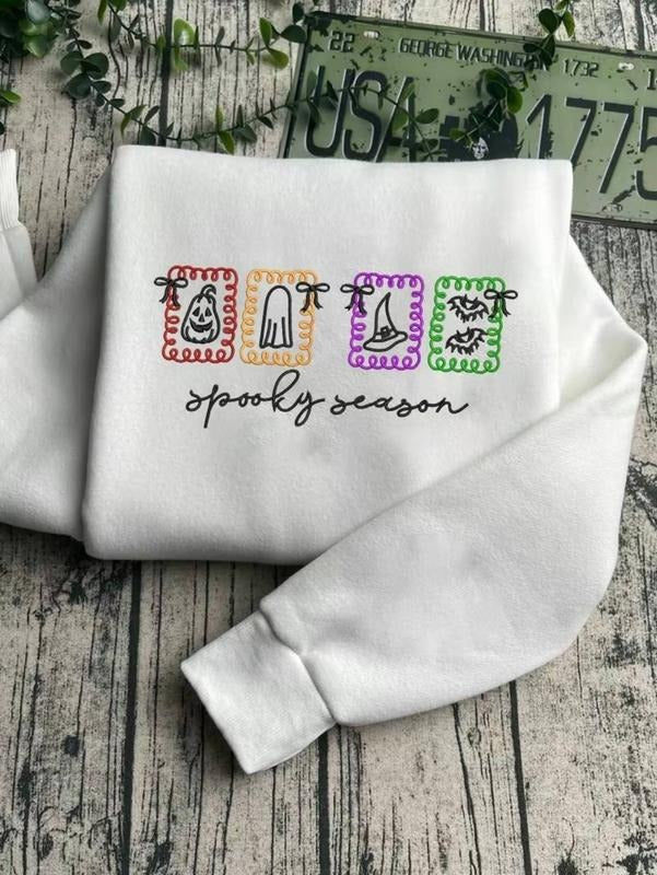 Spooky Season Embroidered Shirt, Embroidered Halloween Shirt, Fall Embroidery Sweatshirt Hoodie | DripVista.com