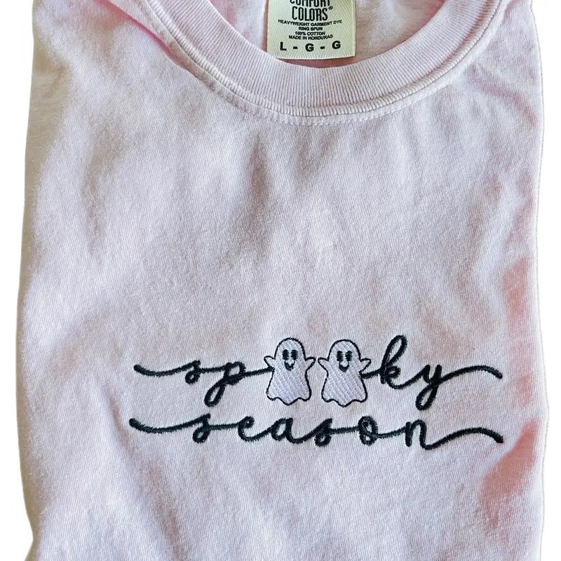 Spooky Season Embroidered T-Shirt for Women - Halloween and Fall Shirts - Top, Womenswear Hoodie, Sweatshirt | DripVista.com