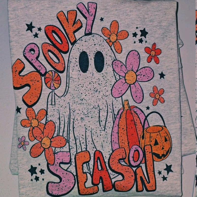 Spooky Season Ghosty with flowers Halloween Graphic Tee Hoodie, Sweatshirt | DripVista.com