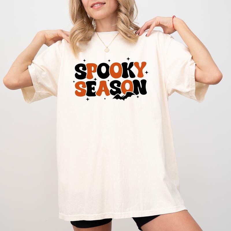 Spooky Season Halloween Comfort Colors Shirt, Halloween Vibes Graphic T-shirt, Spooky Vibes Unhinged Top, Funny Shirt For Women, Halloween Bat Unisex Tee, Halloween Gift Shirt, Women's Tops, Womenswear, Cotton Comfy Fabric Relaxed Fit Chic Style