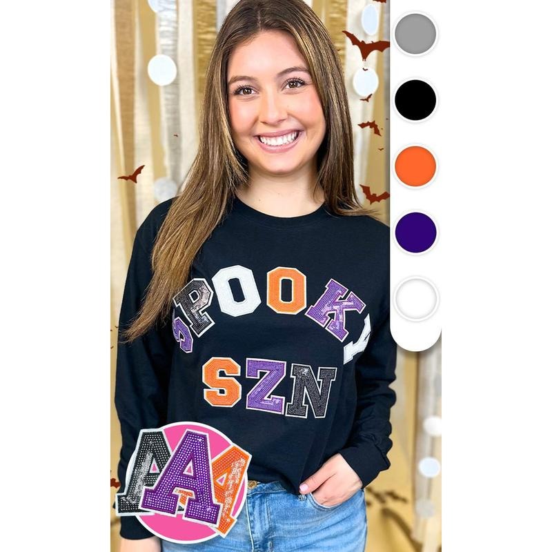 Spooky Season Sequin Graphic Long Sleeve T-Shirt Hoodie, Sweatshirt | DripVista.com
