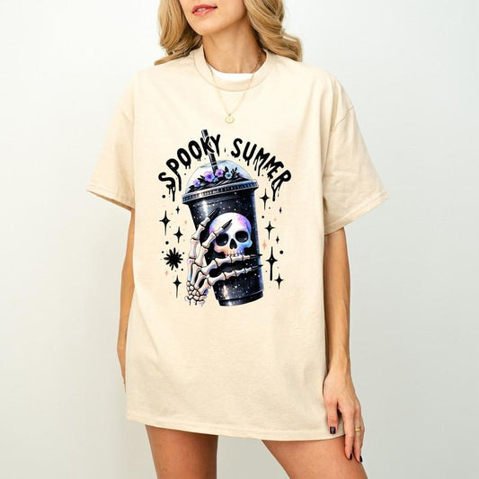 Spooky Summer Shirt, Summer Vibes Skeleton Shirt, Coffee Lover Shirt, Trendy Shirt, Skeleton Hand shirt, Summer Shirt, Spooky Season Shirt