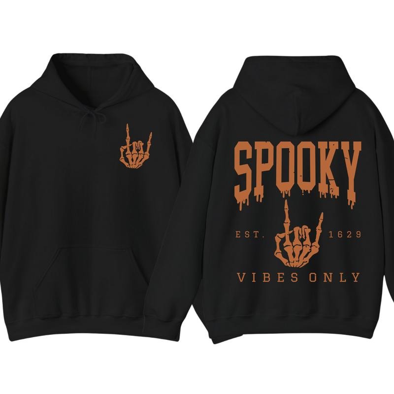 Spooky Vibes Only Hoodie, Skeleton Hand Graphic Pullover, Vintage Halloween Hoodie, Creepy Aesthetic Streetwear, Cozy Fall Casual Apparel
