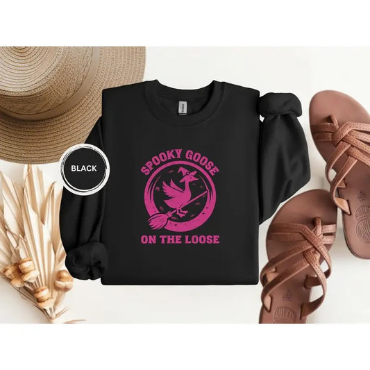 Spooky goose sweatshirt Pink halloween gifts Silly goose on the loose sweatshirt Crewneck sweatshirt women fall Trendy seasonal sweatshirts