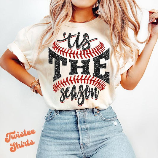 Sports Game Day Shirt - Faux Glitter Tis The Season Baseball TShirt, sweatshirt, hoodie - Sports Team Mom Family Tee & Sweatshirt #FS-331-NAR