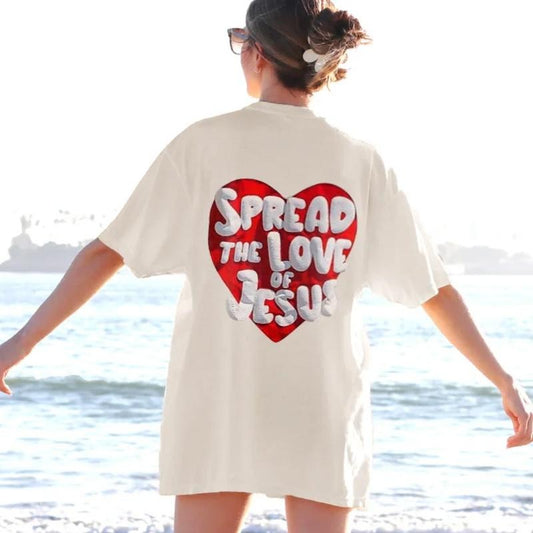 Spread the Love of Jesus Shirt Cotton Casual Street Style Crew Neck Short Sleeve T-Shirt Trendy Top for Women for Men, Perfect Gifts