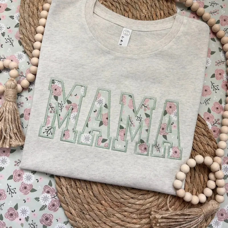 Spring Floral Mama Tee Embroidered Hoodie, Sweatshirt | DripVista.com