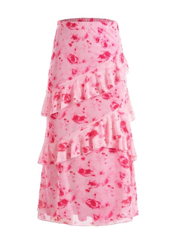 Spring Floral Mesh Long Skirts Renaissance Ruffle Maxi Skirt T-Shirts, Hoodie, Sweatshirt | DripVista.com