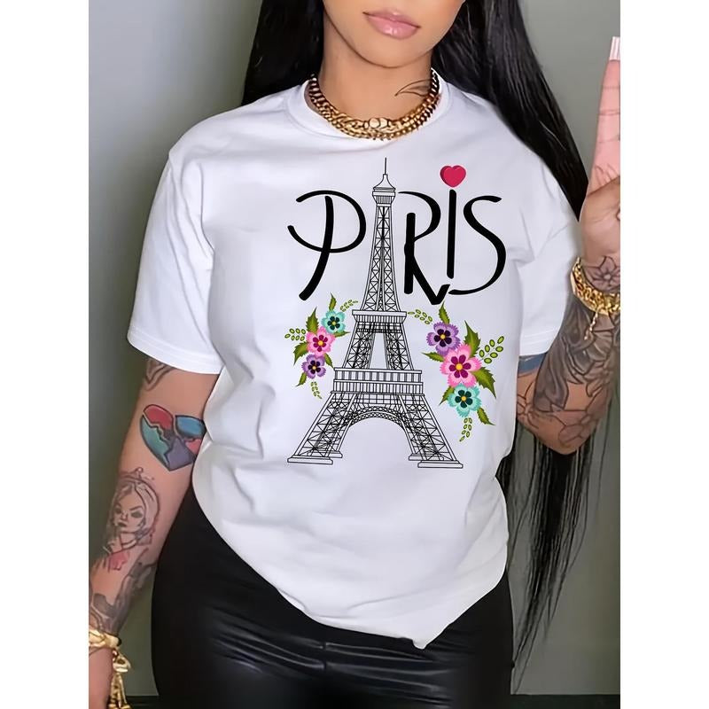 Summer/ Spring women'WB shield clothing, Paris Eiffel Tower printed T-shirt, short-sleeved crew neck casual top style 02...