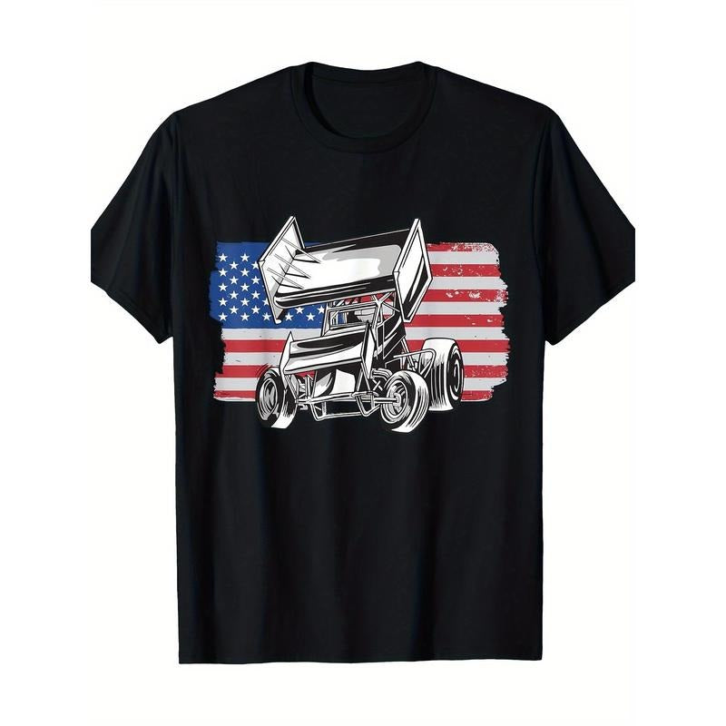 Sprint Car Racing USA Flag T-Shirt-100% Cotton-220g made in usa