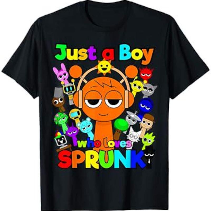 Sprunki boys Oren Just WB shield boy who loves Sprunki, Quirky Cotton Graphic Tees, Hilarious Gaming Gift For Kids Men...