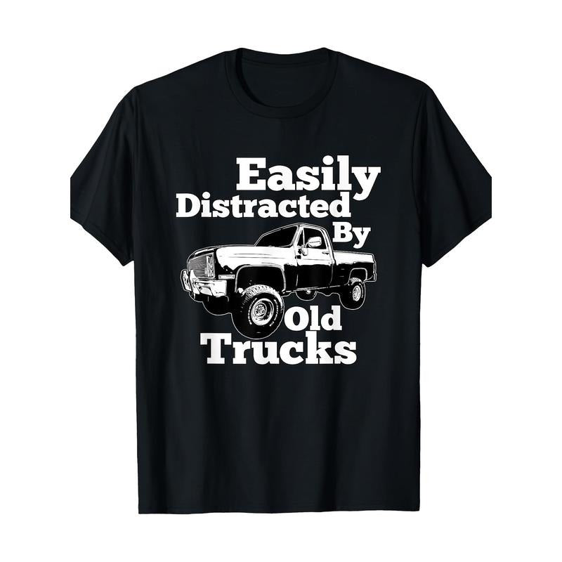 Square Body Easily Distracted By Old Trucks Squarebody T-Shirt - 220g made in usa Hoodie, Sweatshirt | DripVista.com