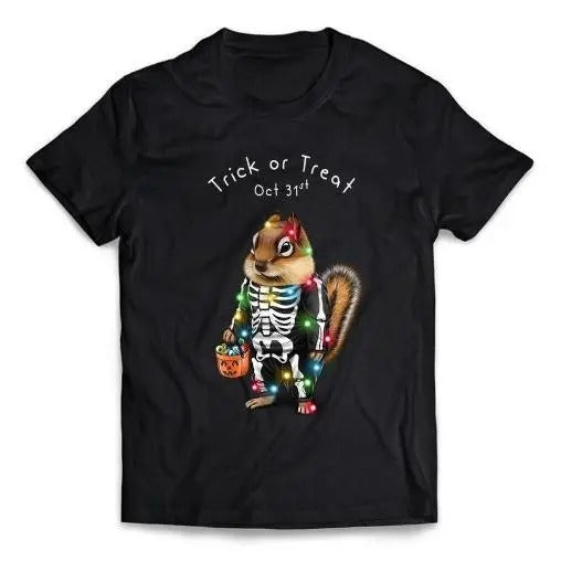 Squirrel Chipmunk Dress Up in Skeleton Costume for Halloween Party - Short-Sleeve Unisex T-Shirt Made in USA Hoodie,...