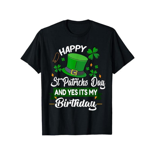 St. Patrick's Day Birthday T-Shirt, 100% Cotton Crew Neck Tee, Geometric Pattern, Short Sleeve, Regular Fit, All-Season Casual Wear for Men & Women, Sizes S-XXXL made in usa