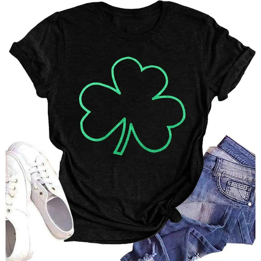 St. Patrick's Day Shirts for Women Shamrock Heart Graphic Tees St Patty's Lucky T-Shirt Irish Tops made in USA