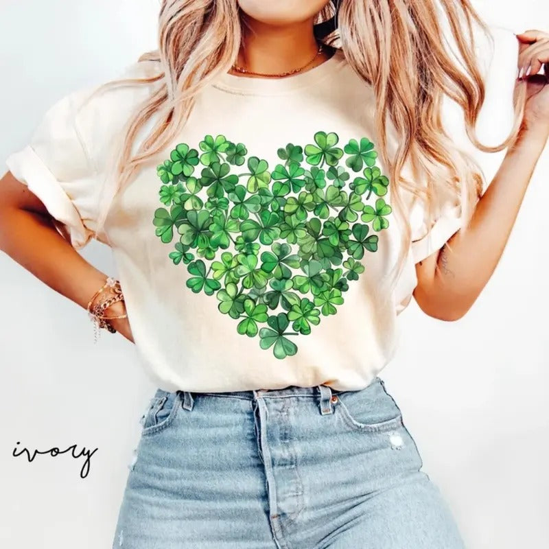 St. Patrick's Day Shirt, Shamrock Heart T-Shirt, Lucky Shamrock Shirt, Saint Patrick Shirts for Women Cotton Fit Hoodie,...