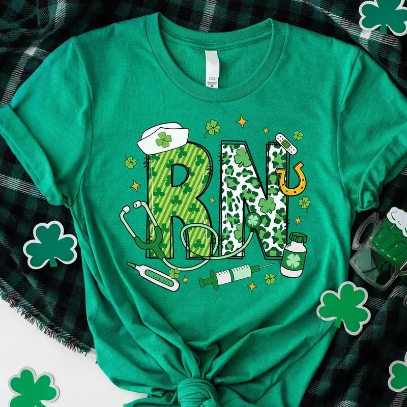 St. Patrick's Day RN T-shirt, St Pattys Registered Nurse Shirt, RN Lucky Shamrock Tee Hoodie, Sweatshirt | DripVista.com