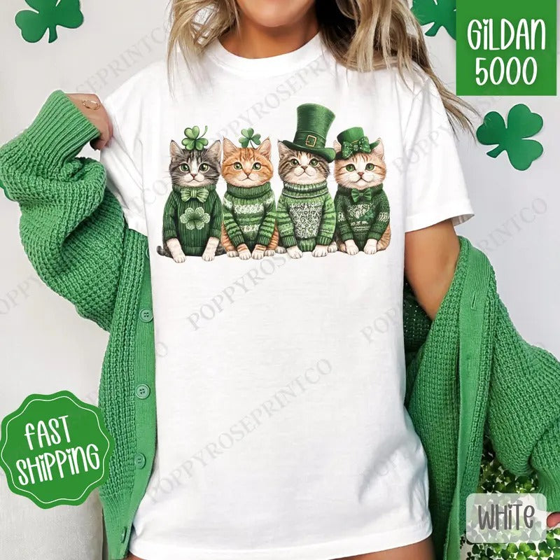 St Patrick Cats Shirt Gildan, St Patrick's Day Women's Tee, Cute Women's Tshirt Plus Sizes Hoodie, Sweatshirt | DripVista.com
