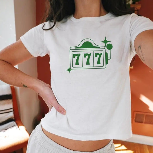 St Patrick's Day Baby Tee, Leprechaun Graphic Shirt, Clover Lucky Girl Me, Kiss Me I'm Irish Aesthetic Women's T-Shirt Simple Clothes Preppy