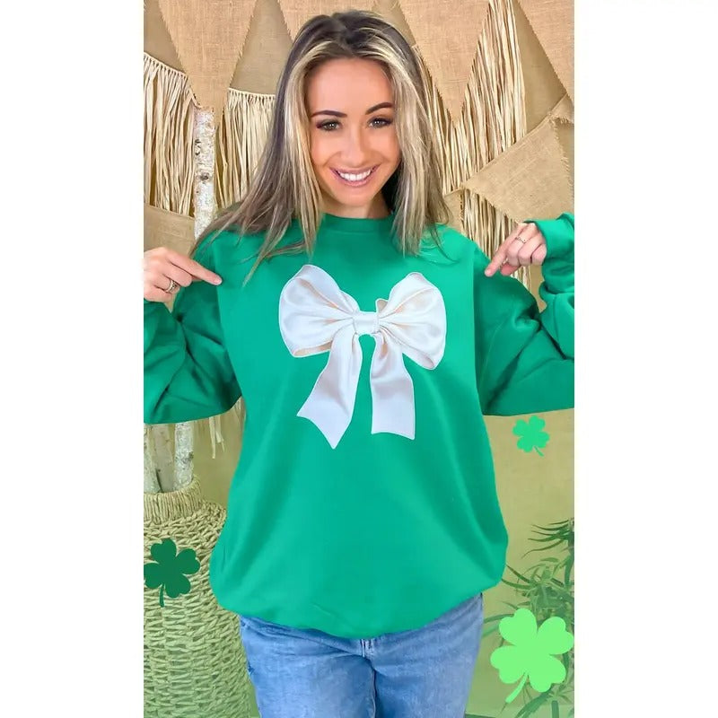 St Patricks Day Satin Bow Graphic Sweatshirt T-Shirts, Hoodie | DripVista.com