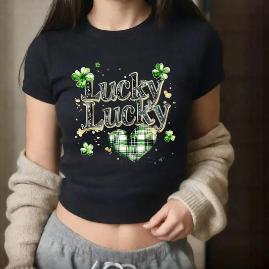 St Patty's Day Baby Tee Lucky Trendy Retro Baby Tee St Paddys Day y2k Baby Tee St. Patrick's Day Baby Tee Luck of the Irish girl green