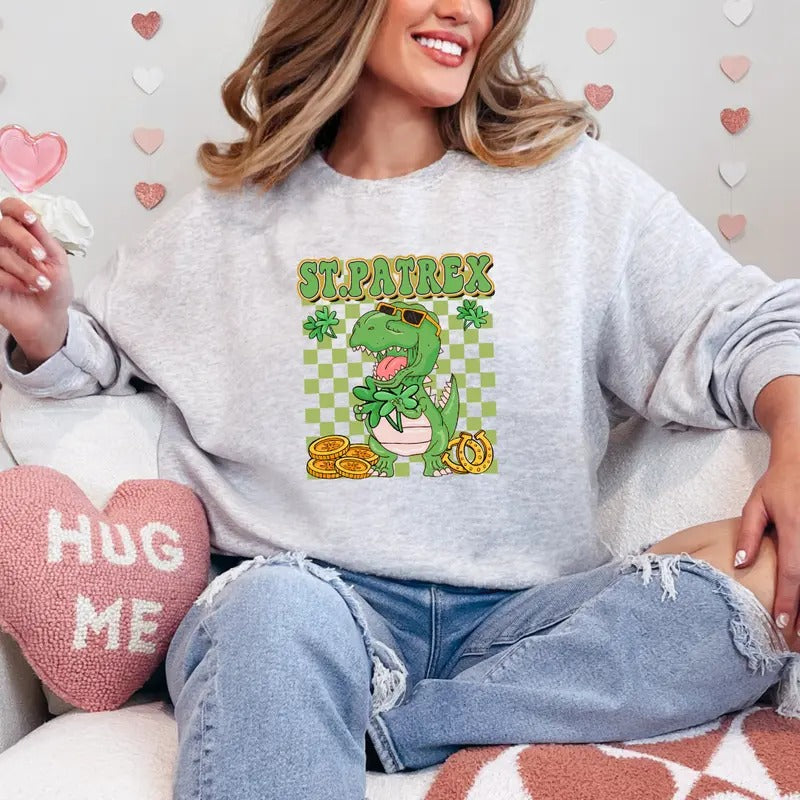 St. Patrex Dinosaur Printed Sweatshirt, Dinosaur Sweatshirt, St. Patrex Dinosaur Sweater, Printed Comfort Colors T-Shirt,...