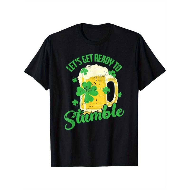 [St. Patrick's Day Crew Neck Tee] St. Patrick's Day Let's Get Ready to Stumble Crew Neck T-Shirt - 100% Cotton Knit Fabric, Universal Fit for Adult & Teen - Four Seasons Comfort Made in USA