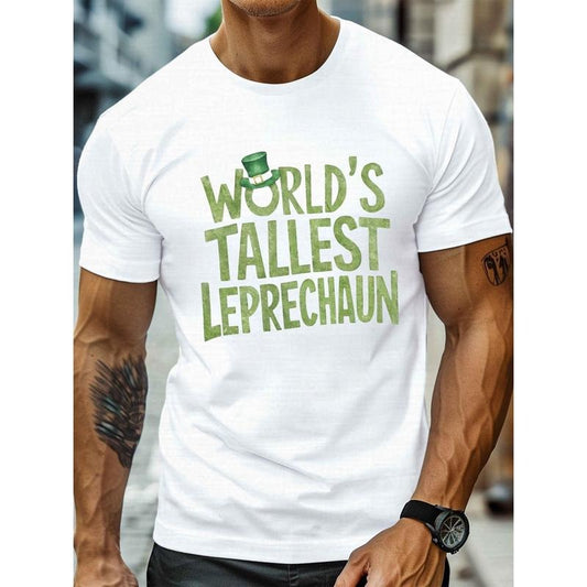 [St. Patrick's Day, Leprechaun Tee] St. Patrick's Day Inspired Lightweight Men's T-Shirt - Casual Crew Neck, Short Sleeve, Comfy for Summer "World's Tallest Leprechaun Made in USA