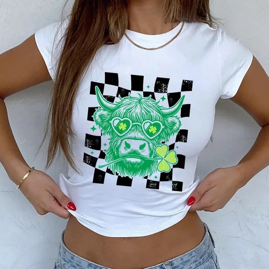 St.Patricks Day Highland Cow Baby Tee, Checkered Trendy St. Patrick_s, Retro St Patricks Baby Tee, Western St Patrick_s Day Baby Tee