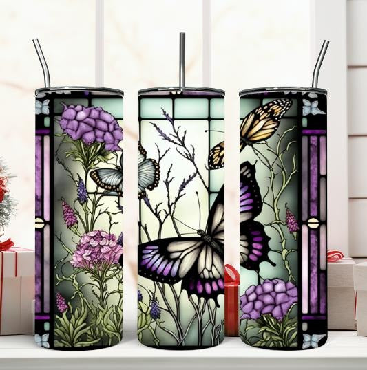 Stained Glass Butterfly Tumbler